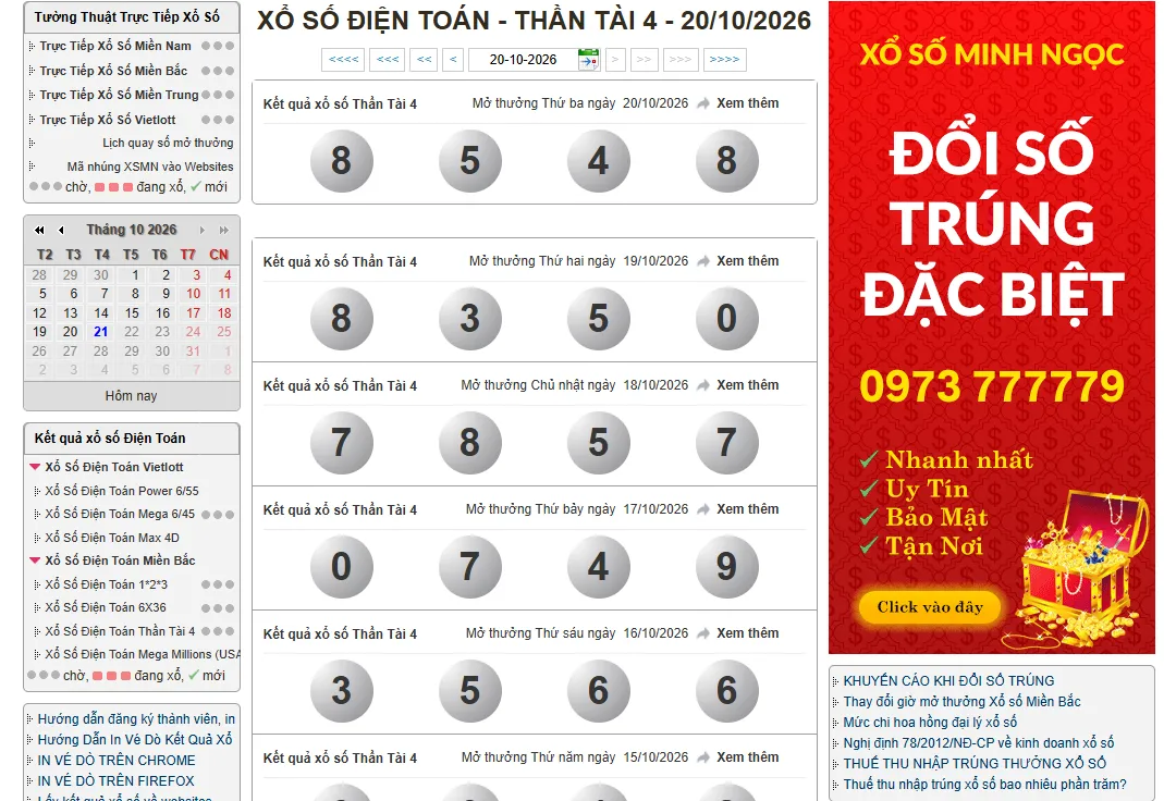 kết quả thần tài 4